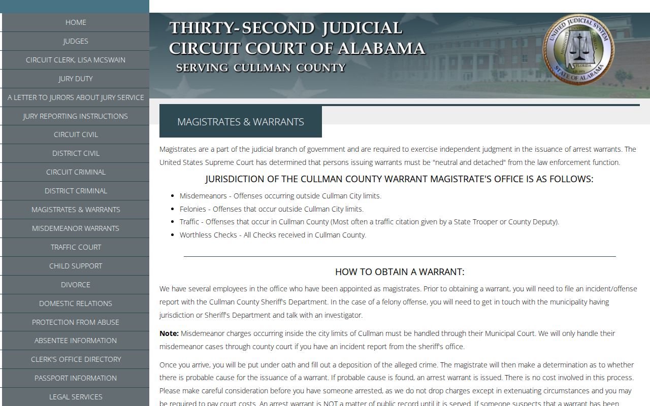 Cullman County warrant magistrate probable-cause process