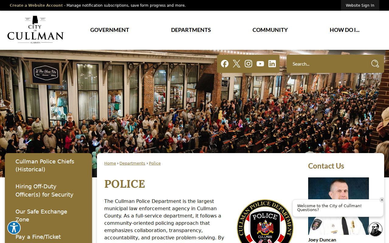 Cullman Police Department warrant records contact interface